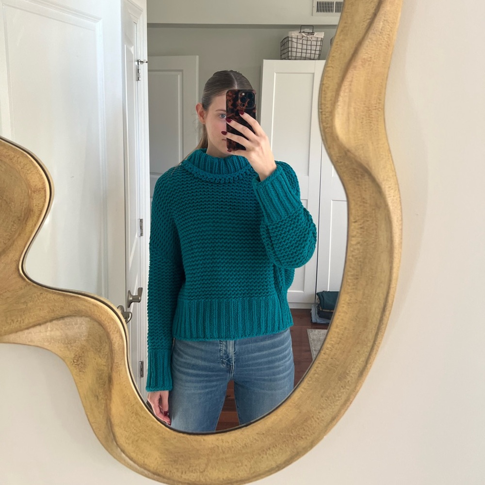 Free People Teal Cowl Neck Sweater